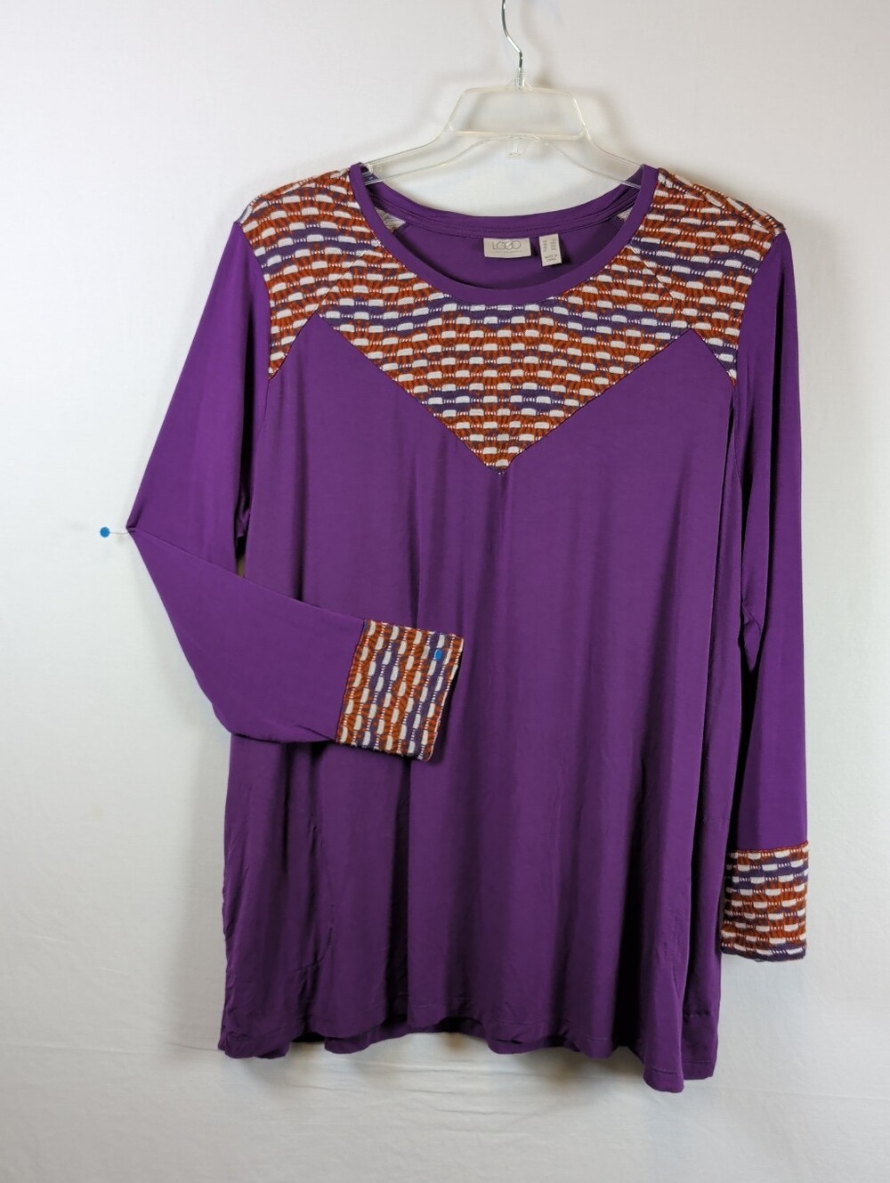 Logo Lori Goldstein Purple Rayon Tunic - 2X - Knit Detail Pockets